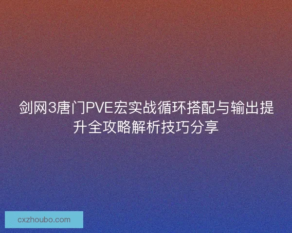 剑网3唐门PVE宏实战循环搭配与输出提升全攻略解析技巧分享